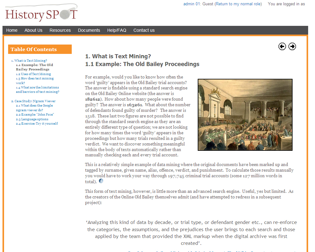 Learning about semantic mark-up and text mining tools - On History