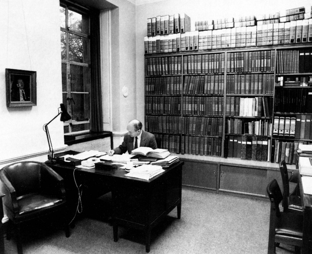 Professor Christopher Elrington editing VCH texts in the old General Editor's office at the IHR. 