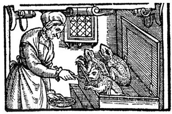 A 16th-century witch feeding her familiars