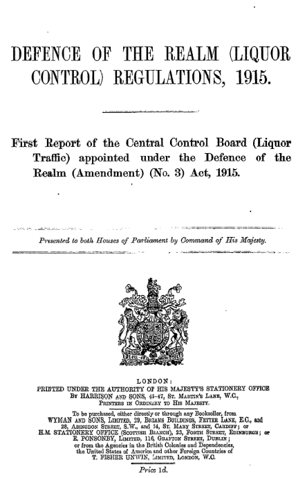Defence of the Realm Liquor Control 1915