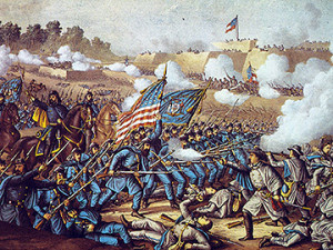 May 1862:  Confederate and Union forces clashing during the battle of Williamsburg, Virginia.  (Photo by MPI/Getty Images)