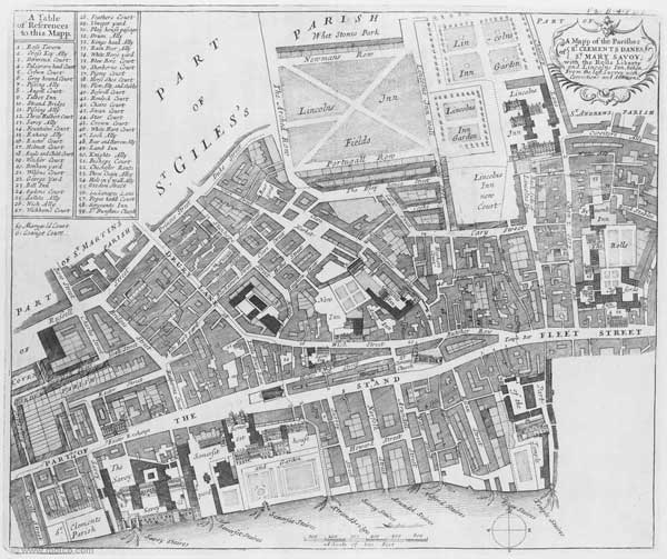 Map of St Clement Danes from J. Strype, A Survey of the Cities of London and Westminster (1720)