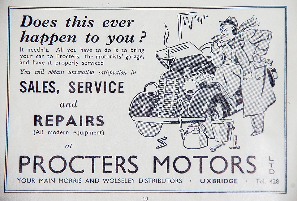 Poster advertising motoring services for an Uxbridge garage in 1930s.