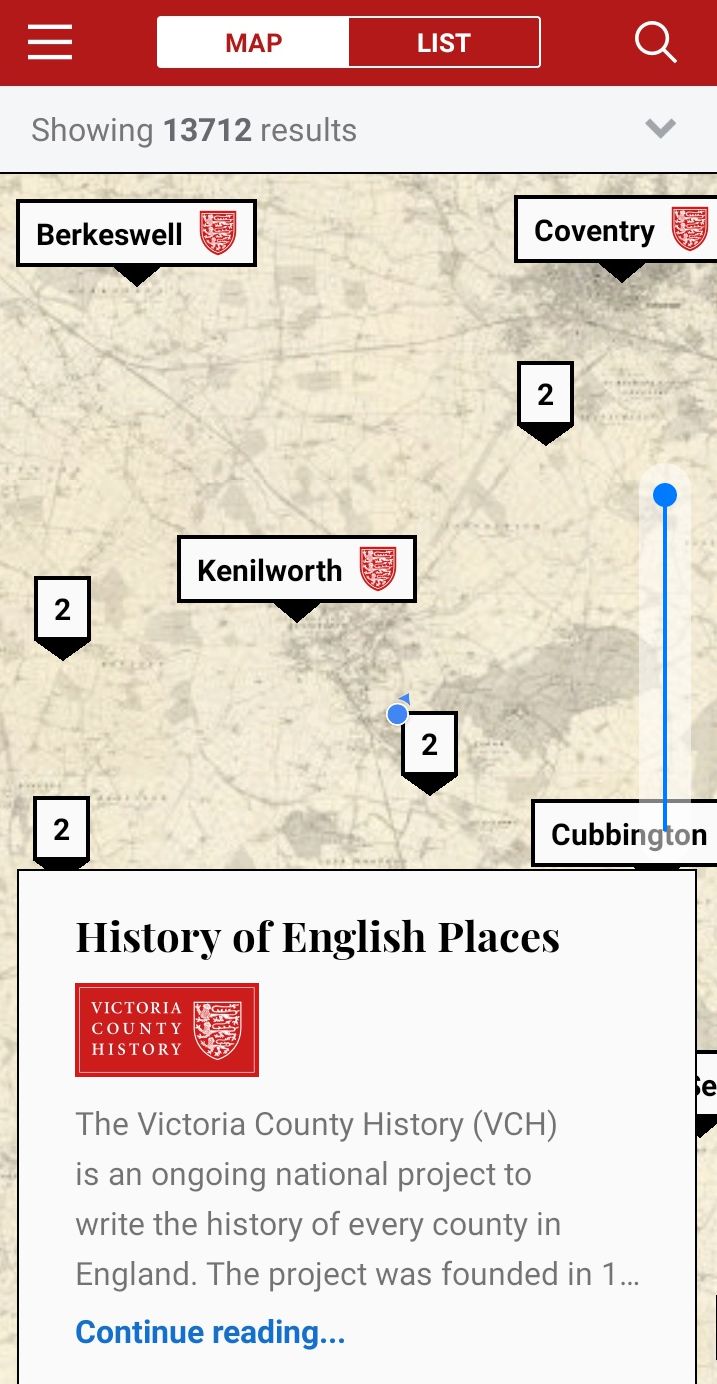 screenshot from the History of English Places App