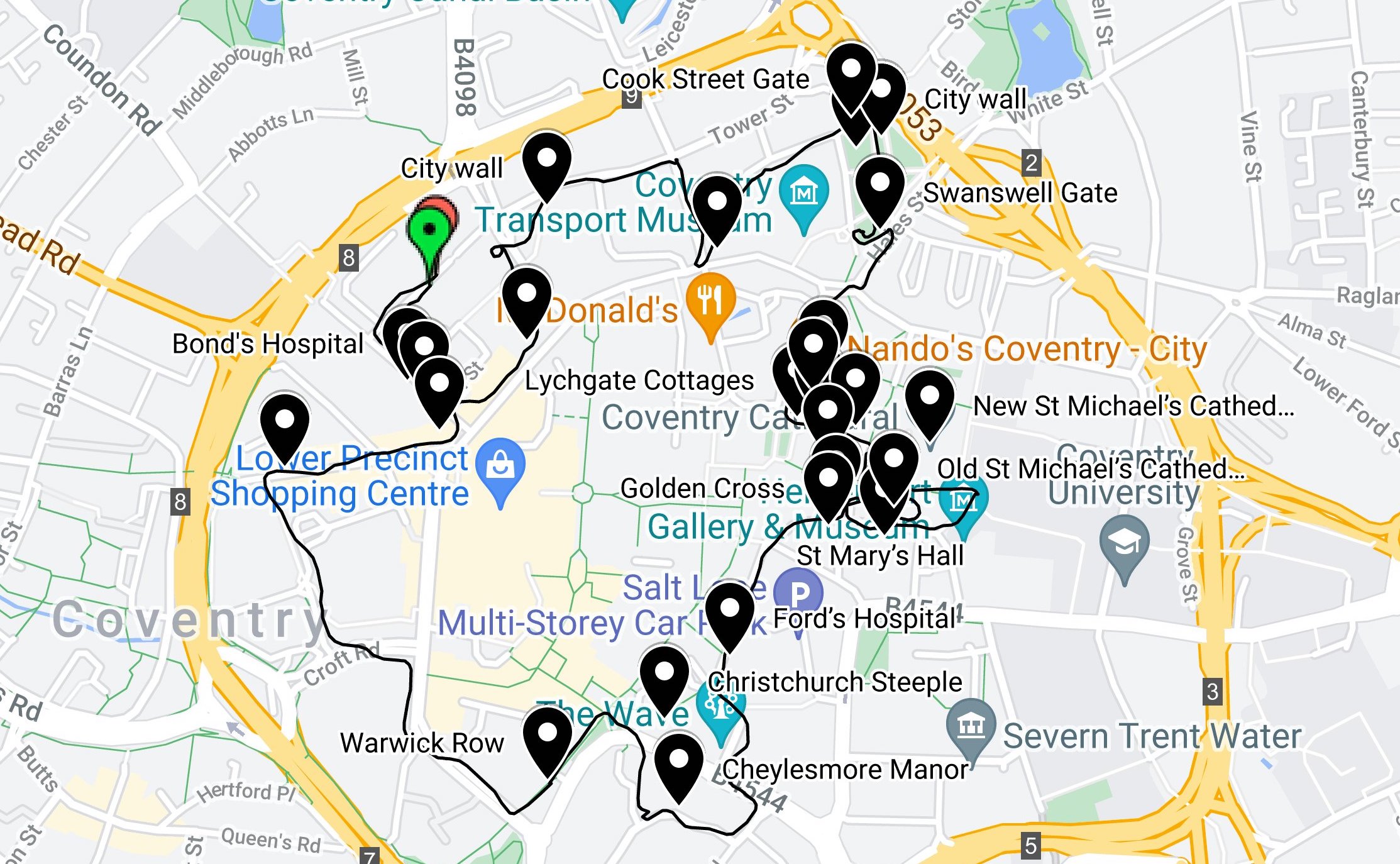 Coventry Map   Walking Route 