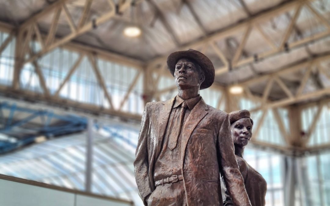 Image of the Windrush Monument, Waterloo Station